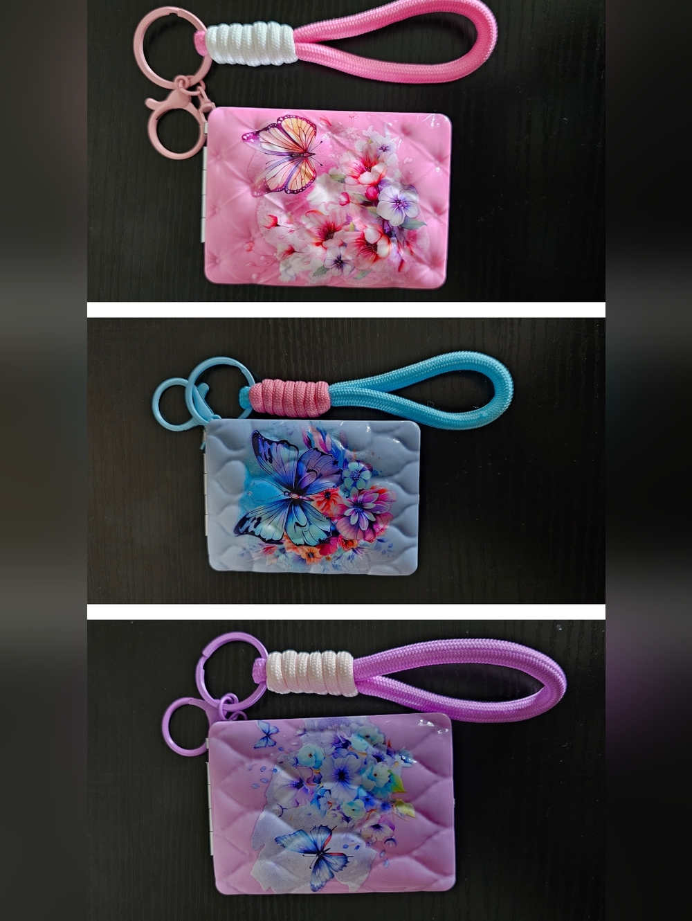 Butterfly Floral Compact Mirror with Wrist Strap